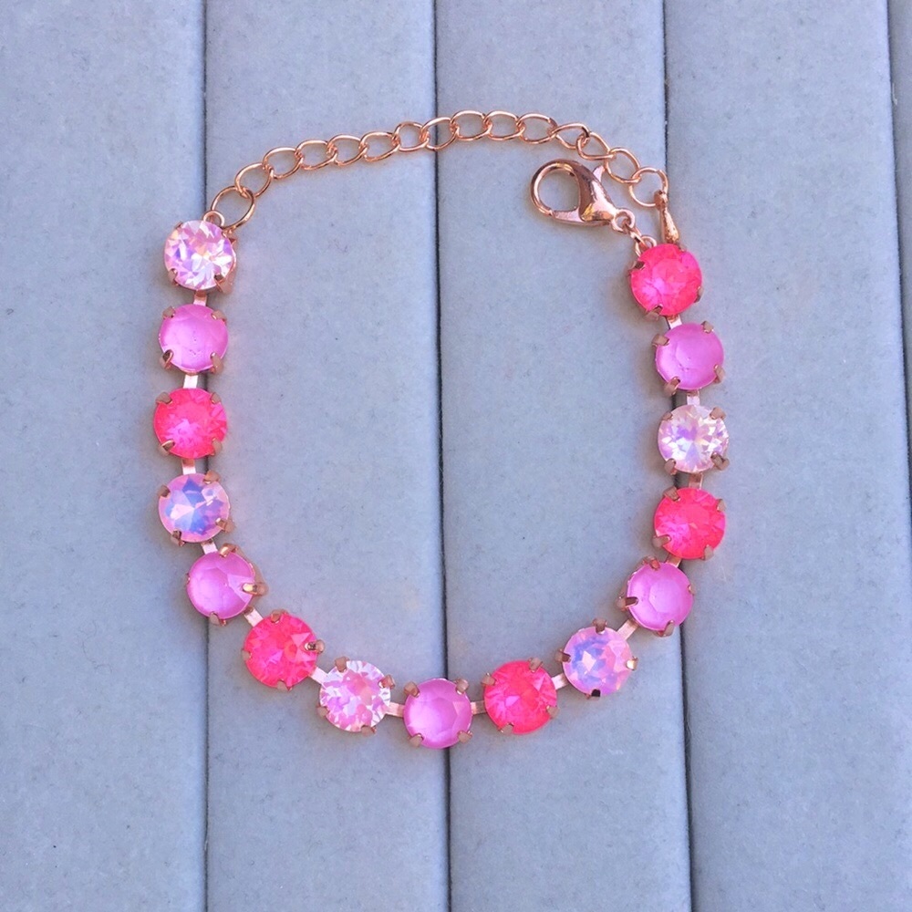 Hot Pink, Pink Opal + Lilac Rose Gold Crystal Tennis Bracelet - Picture 3 of 12
